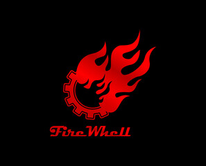 flywheel and fire . Automotive logo design concept illustration in Black background