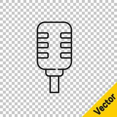 Black line Microphone icon isolated on transparent background. On air radio mic microphone. Speaker sign. Vector.