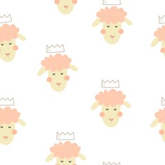 Seamless pattern with cartoon sheep. Colorful vector, flat style. baby design for fabric, print, textile, wrapper.