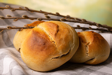 Baking and colored eggs. Orthodox world. The bright holiday of Easter.