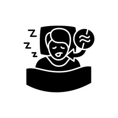 Apnea glyph icon. Sleep disorder. Healthy sleeping concept. Sleep problems treatment. Breathing trouble during sleep. Health care. Filled flat sign. Isolated silhouette vector illustration