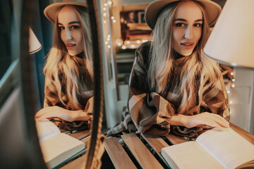 girl portrait , girl in the mirror