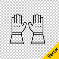 Black line Firefighter gloves icon isolated on transparent background. Protect gloves icon. Vector.