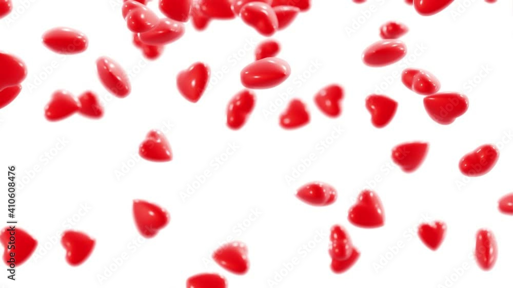 Aufkleber realistic shallow depth of field 3d animation of the falling red hearts rendered in uhd with alpha m