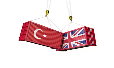 UK and turkey business trade deal. Clashing cargo containers. 3D Render
