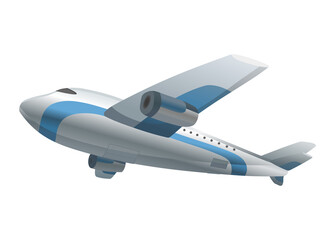 Airplane on white background. Airliner in bottom view. realistic aircraft cargo. Passenger plane, sky flying aeroplane