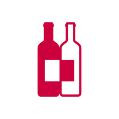 Logotipo con silueta de dos botellas de vino con lineas y relleno en color granate