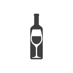 Logotipo con silueta de copa de vino dentro de botella de vino en color gris