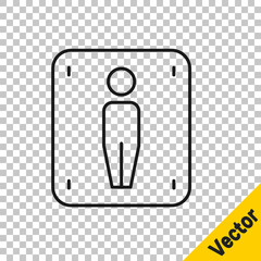 Black line Male toilet icon isolated on transparent background. WC sign. Washroom. Vector.