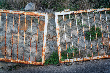 Abandoned rusty gate, Village of Mali Iz, sland of Iz, Zadar archipelago, Dalmatia, Croatia
