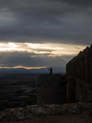 Sunset and silhouette in a castle of Torroella de Montgrí