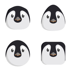 Set of cartoon penguins. Different shapes of animal heads.
