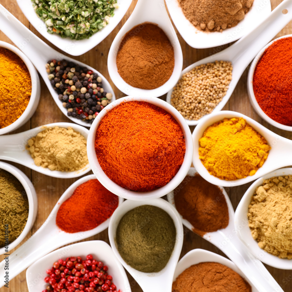 Sticker various spices background- top view