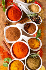 various spices background- top view