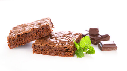 chocolate cake slice isolated on white background