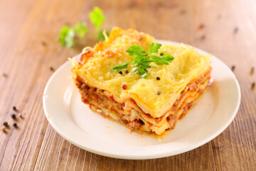 lasagne with tomato sauce, minced beef and cheese