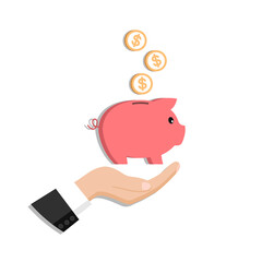 Icon piggy bank in hand in the style of flat.