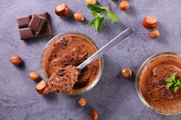 tasty chocolate mousse and hazelnut