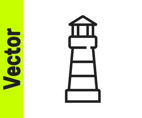 Black line Lighthouse icon isolated on white background. Vector.