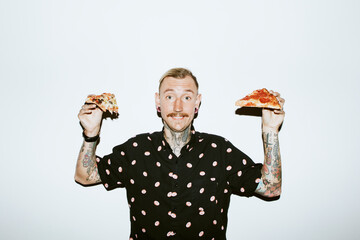 Man eating a pizza