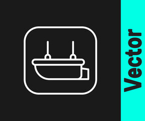Obraz premium White line Lifeboat icon isolated on black background. Vector.