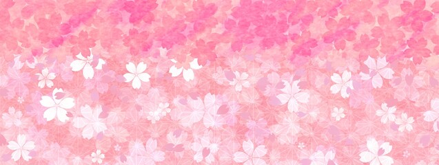 麻の葉模様と重なる桜の背景素材 no.01