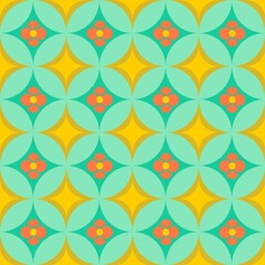 Overlapping Circles Pattern In Aqua And Mustard
