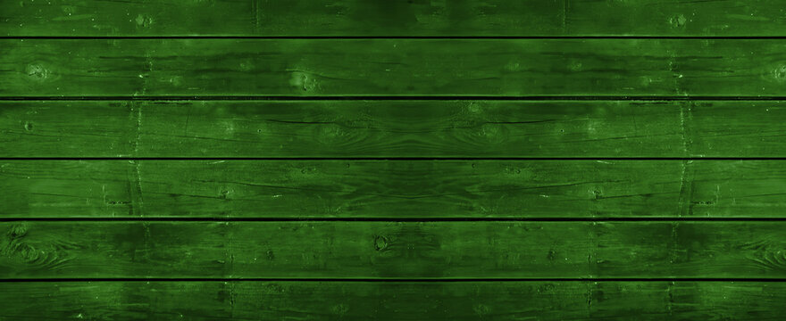 Abstract Grunge Old Dark Green Painted Wooden Texture - Wood Background Panorama Long Banner