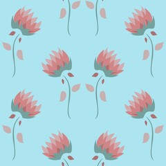Pairs Of Elegant Pink Flowers Pattern On Blue