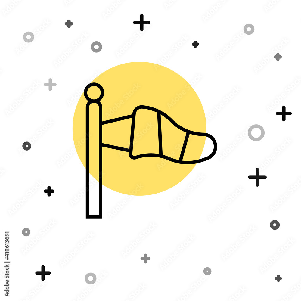 Poster black line cone meteorology windsock wind vane icon isolated on white background. windsock indicate 