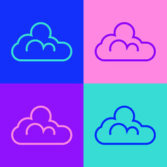 Pop art line Cloud weather icon isolated on color background. Vector.