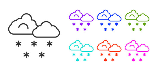 Black line Cloud with snow icon isolated on white background. Cloud with snowflakes. Single weather icon. Snowing sign. Set icons colorful. Vector.