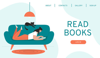 Design web page template for a website for a book store, online learning, digital library.Vector illustration in a flat style.Men and women with books in different poses