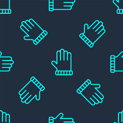 Green line Christmas mitten icon isolated seamless pattern on blue background. Vector.