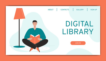 Design web page template for a website for a book store, online learning, digital library.Vector illustration in a flat style.Men and women with books in different poses