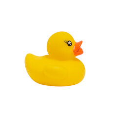 yellow rubber duck - toy for bathing close up isolated on white