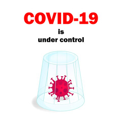 No covid-19 phrase and coronavirus under a glass illustration isolated on white