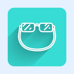 White line Eyeglasses icon isolated with long shadow. Green square button. Vector.