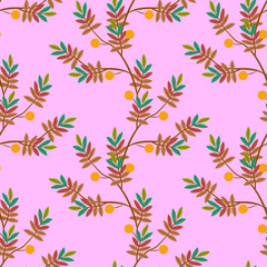 Leaves with berries seamless pattern.