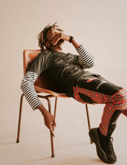 Black male model in a studio photoshoot