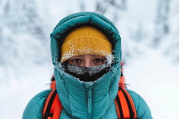 Fototapeta na wymiar Female mountaineer in wintertime at Glen Coe, Scotland