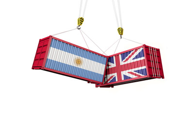 UK and argentina business trade deal. Clashing cargo containers. 3D Render