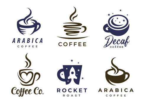 Coffee logo set. Premium espresso icons collection. Cafe Latte hot drink mug symbols. Concept barista coffee cup beverage vector illustrations.