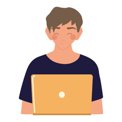 young man using laptop working, vector design