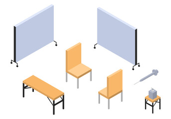 診察室のアイソメトリックイラスト素材セット