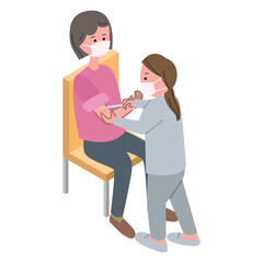 Fototapeta premium 予防接種を受けるシニア女性のイラスト