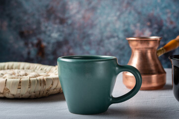 Vintage ceramic coffee mug. Ceramic coffee mug. Iron coffee turk.