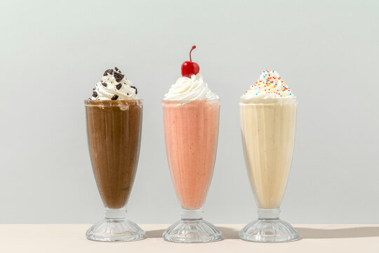 Mixed flavor milkshakes at a cafe