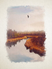 Artwork watercolor landscape picture for interior design