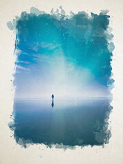 Artwork watercolor landscape picture for interior design